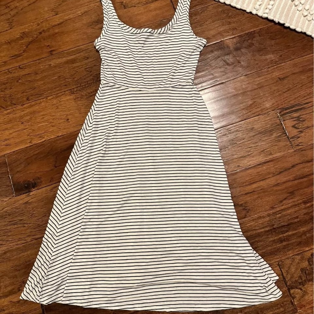 Olivia Rae Black and White Striped Midi Dress